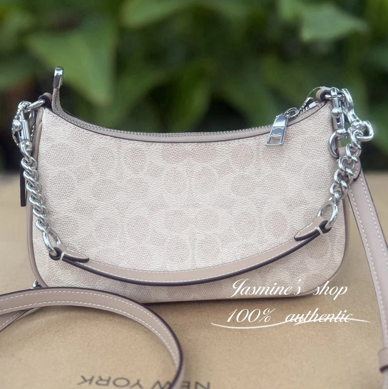 NWT COACH CV933 Teri Shoulder Bag In Signature Canvas Gold/Sand/Chalk