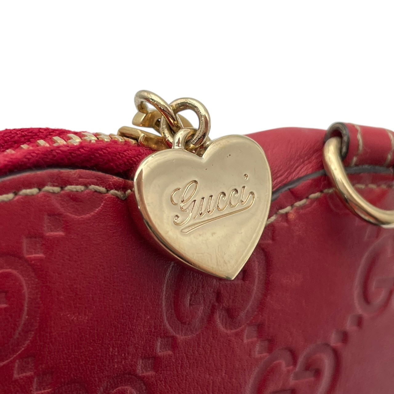 Authentic GUCCI Lovely Heart Guccissima Leather Coin Case Red Compact Purse