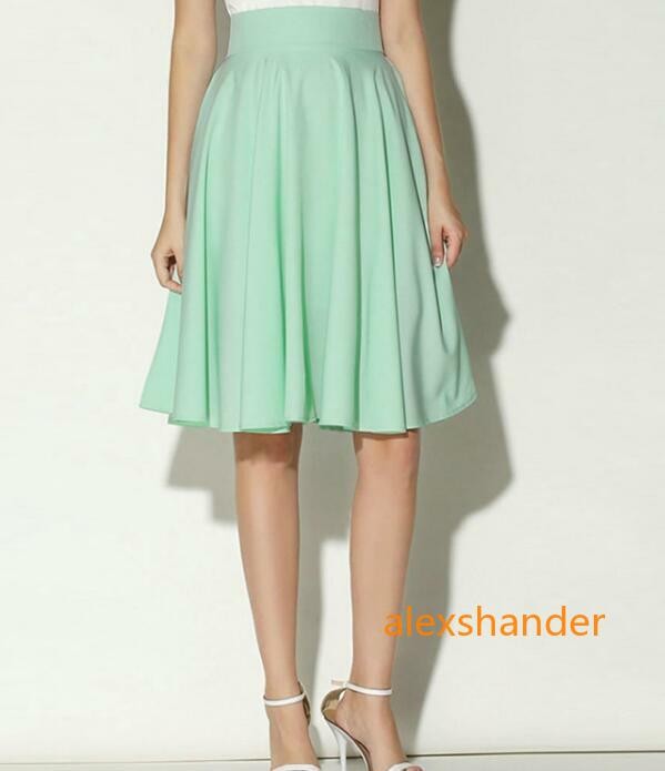 New Women Midi Flared Knee Length Skater Skirt Ladies Stretch Office Work Skirt