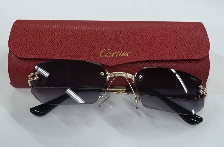 Cartier Big C Diamond Cut Red to Blue Fade Frameless Lens Gold Frame Big Box Ed.