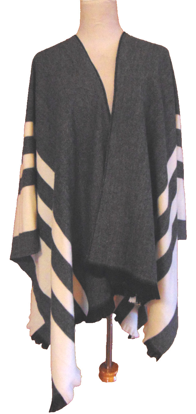 Liz Claiborne Shawl Womens Gray White Stripe Cape,Poncho,Coverup Top Wrap( L-3X)