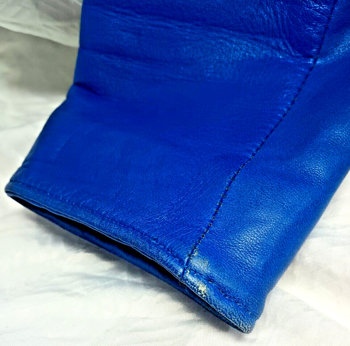 Firenze leather suit, jacket and skirt, blue, size M. DS07