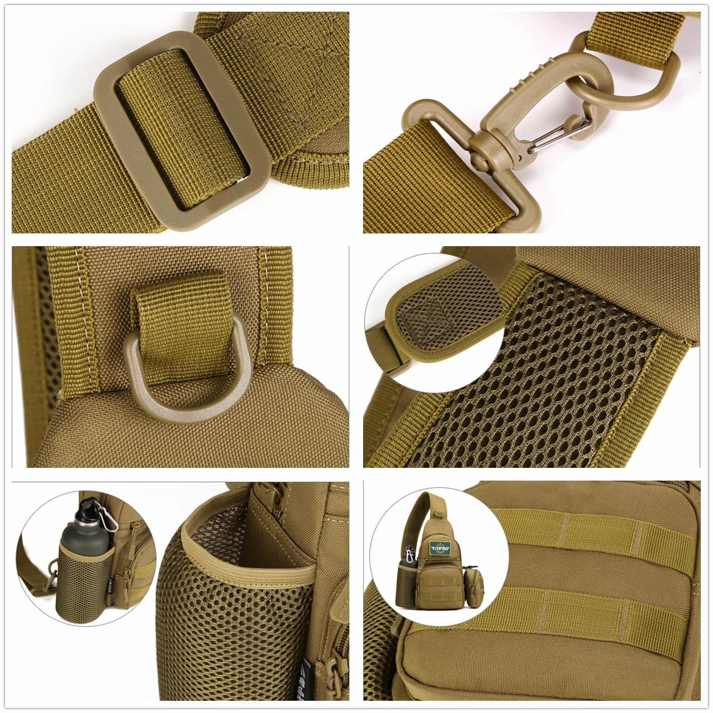 Tactical Sling Crossbody Backpack with Water Bottle Holder Military Chest Bags