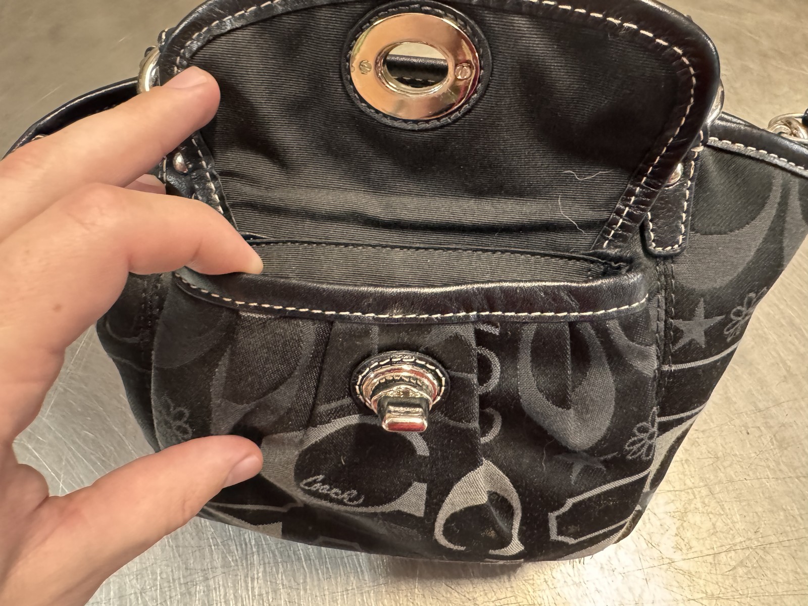 Coach 14949 Mini Leah Black Signature C TurnLock Satchel Crossbody Bag Purse