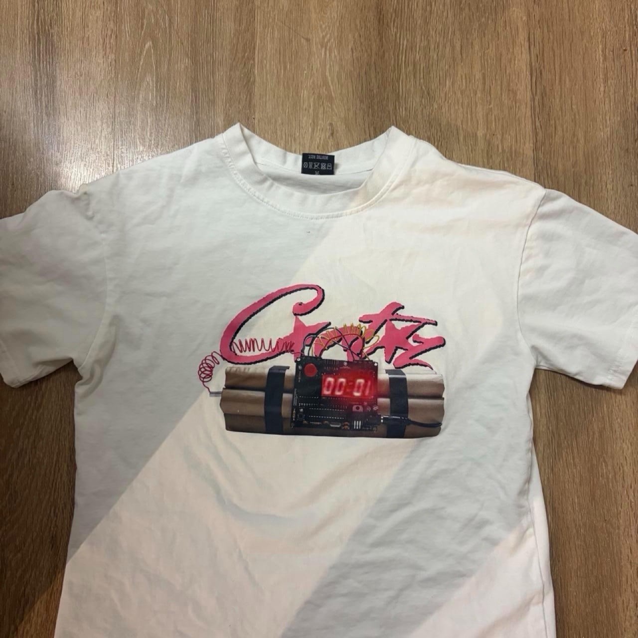Notime4luv Men’s White Graphic Logo Crew Neck Short Sleeve Cotton Knit Tee M