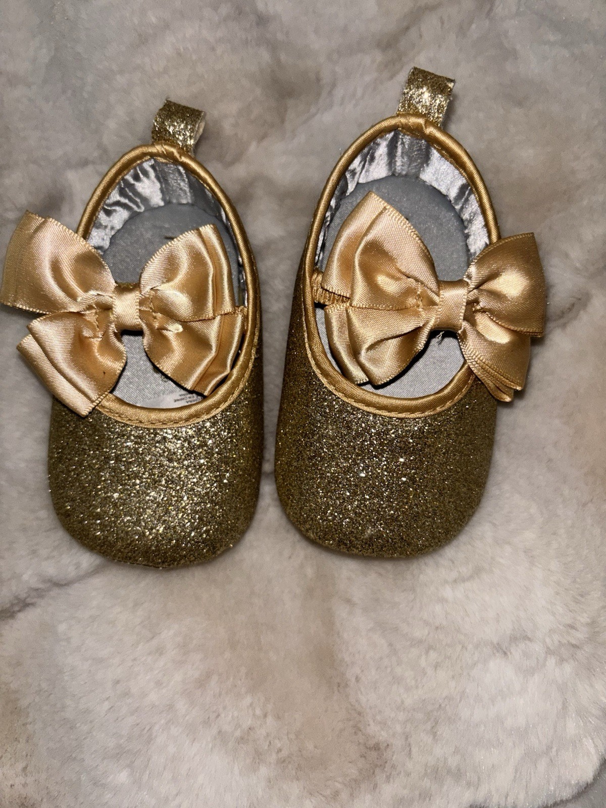 Rising Star Baby Girls 6-9 Months Gold Glitter Slip-On Flats w/ Bow