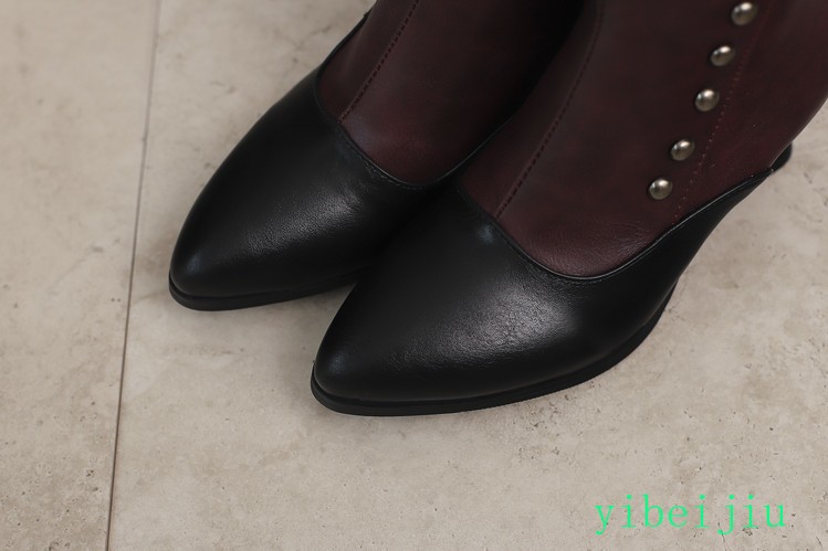 Womens Low Kitten Heel Patchwork Ankle Boots Buttons Leather Shoes Two Tone 2026