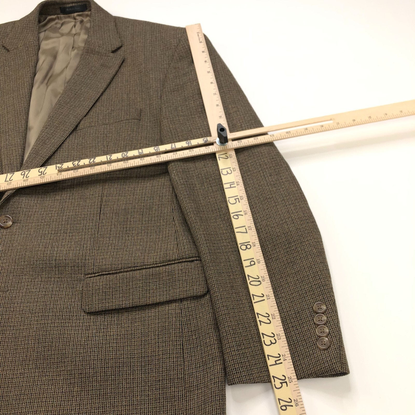 Chaps 44 R Men’s 100% Wool Sport Coat Jacket Check Pattern Brown