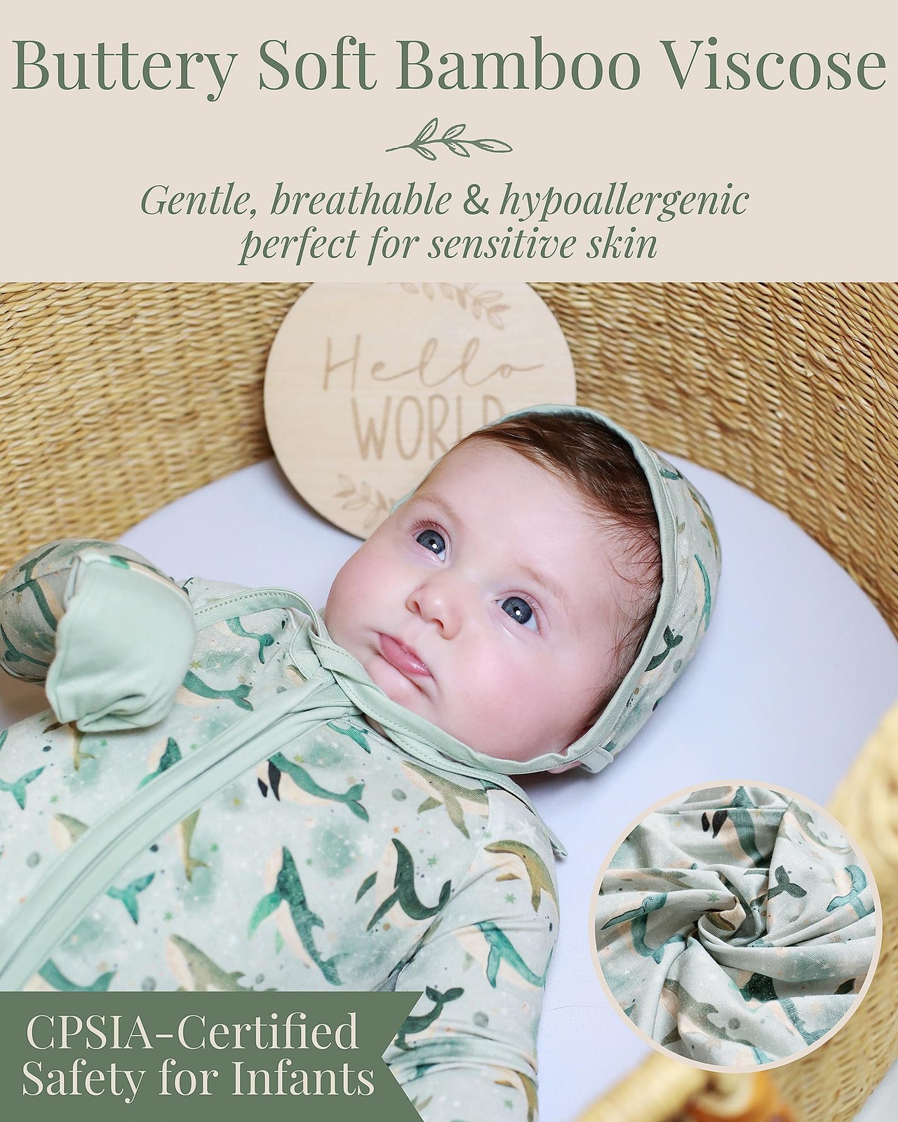95% Viscose from Bamboo 5% Spandex Baby Sleeper Gift Set – Soft Footie Pajama…