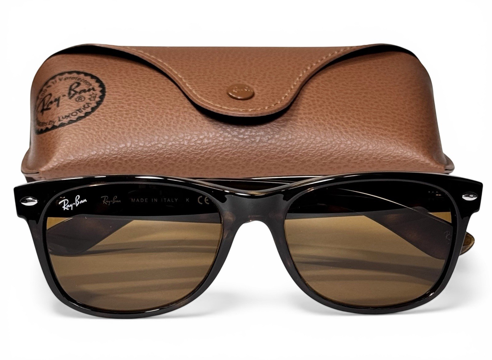 Ray Ban New Wayfarer RB2132 78 Polished Light Havana Brown B-15 Sunglasses 55-18