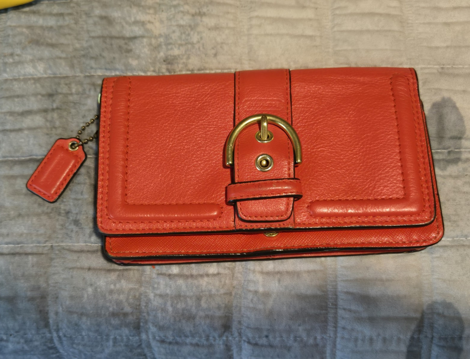 Coach Women’s Orange Wallet Buckle Snap Closure ID Window Zip Pocket Logo