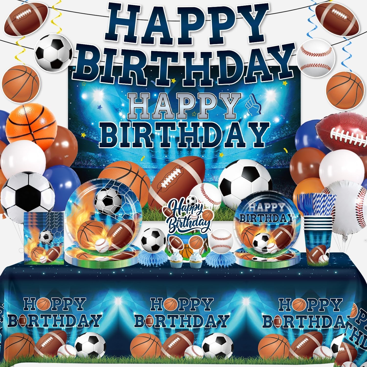 222Pcs Sports Birthday Party Decorations Tableware Set, 25 Serves | Disposabl…