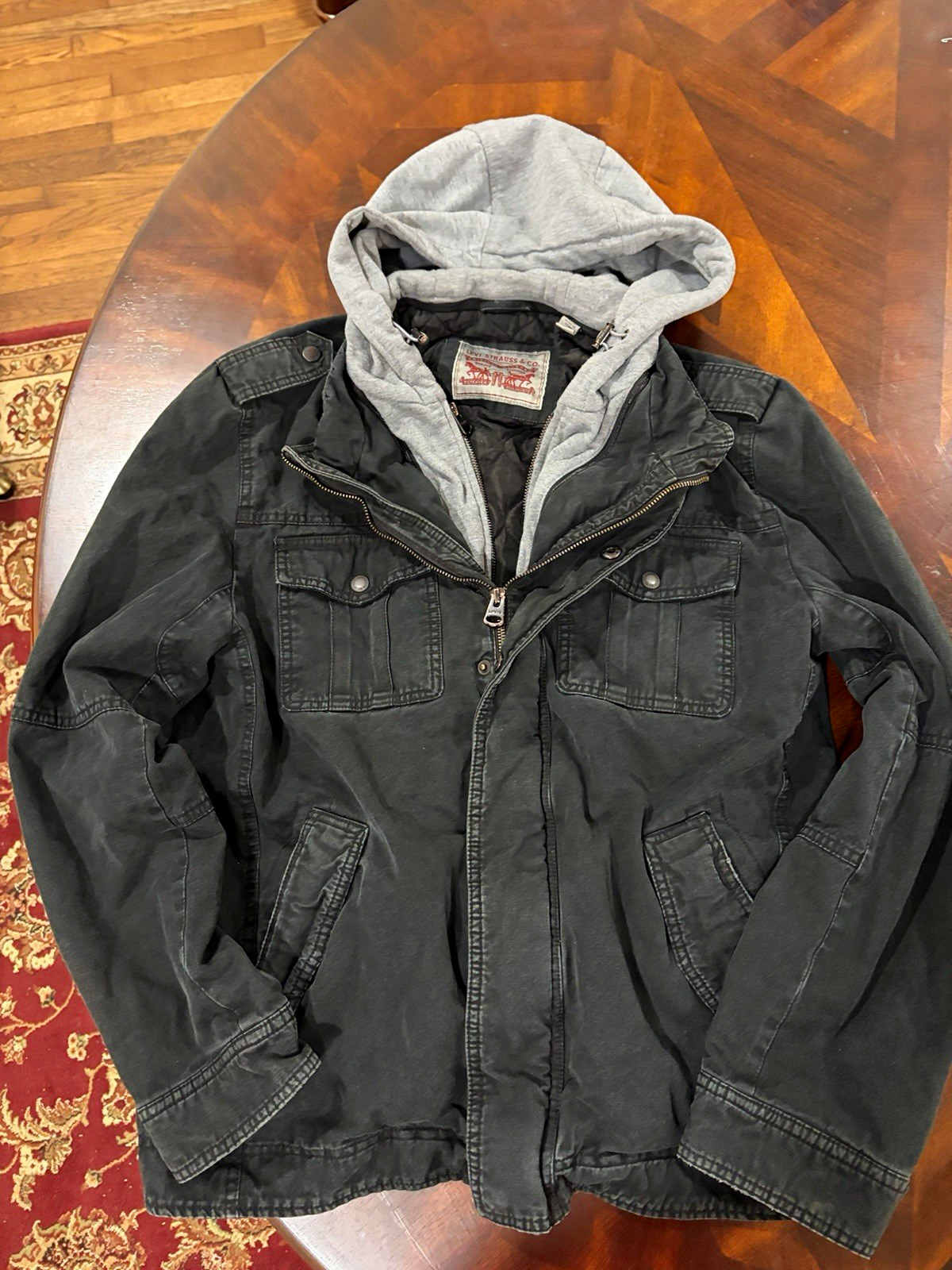 Levi Strauss & Co. Men’s Hooded Trucker Full Zip Jacket Black/Gray L
