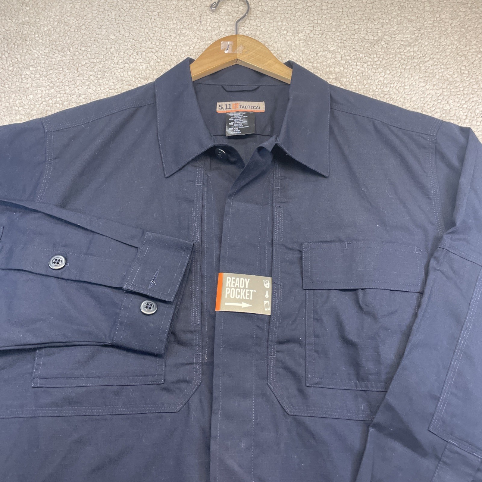5.11 Tactical Shirt Mens Large Navy Blue Ripstop Ready Pocket Long Sleeve