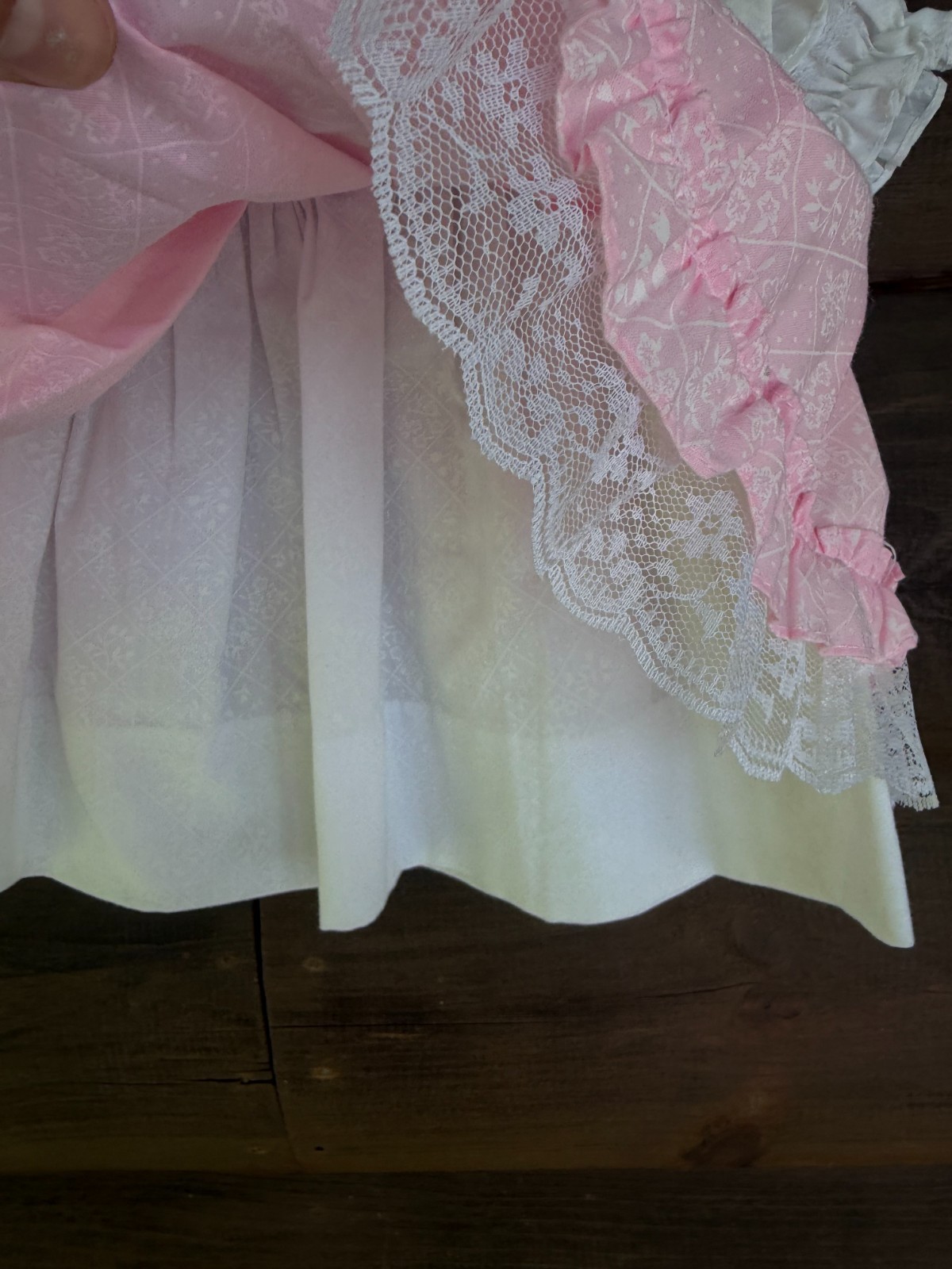 Vintage 2pc Pink White Embroidered Hearts MAYFAIR Girls Dress 6-9mo Lace ruffle