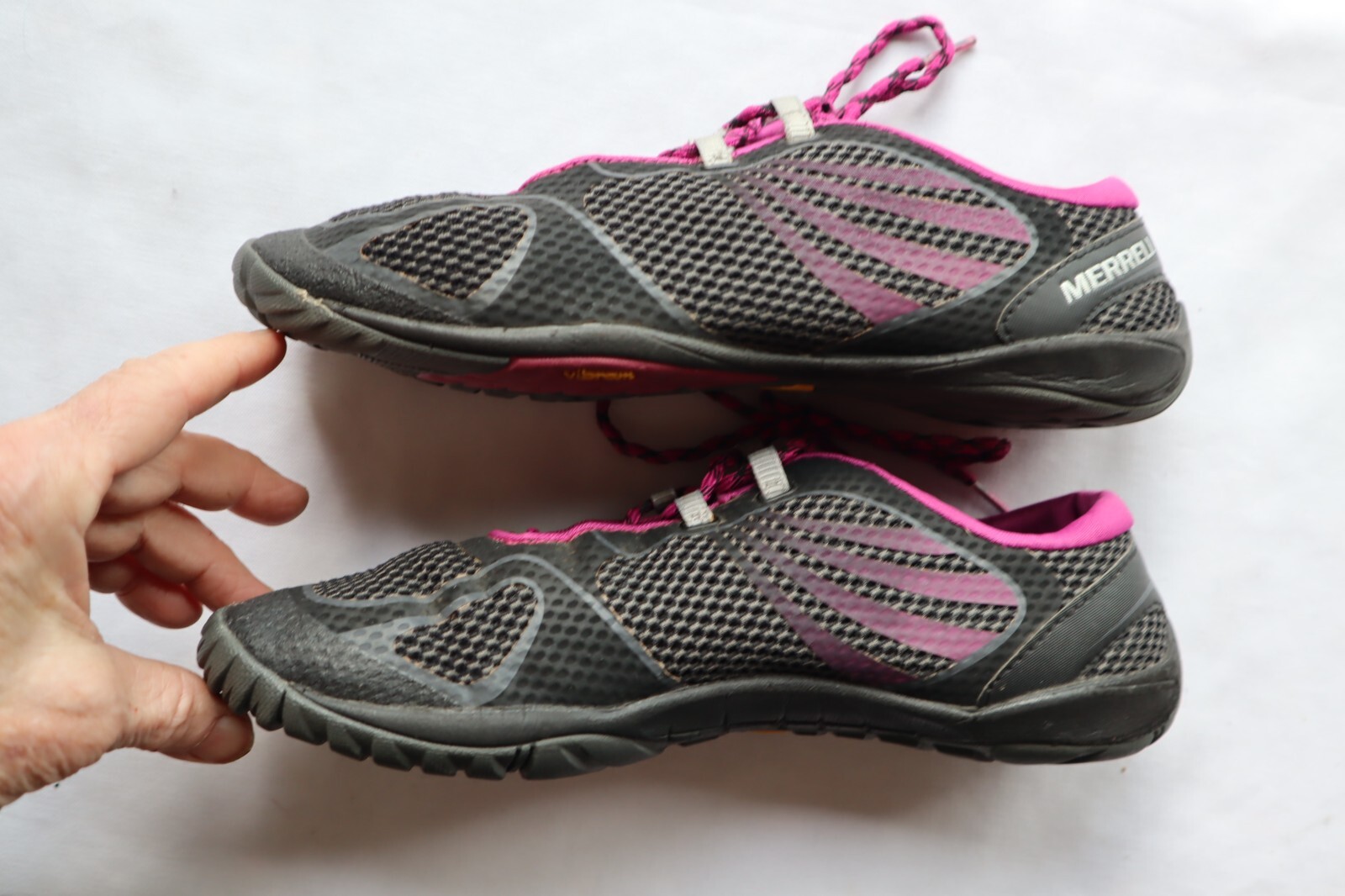 Black & Magenta Synthetic & Mesh MERRELL Pace Glove Laced Trail Running Shoes 9