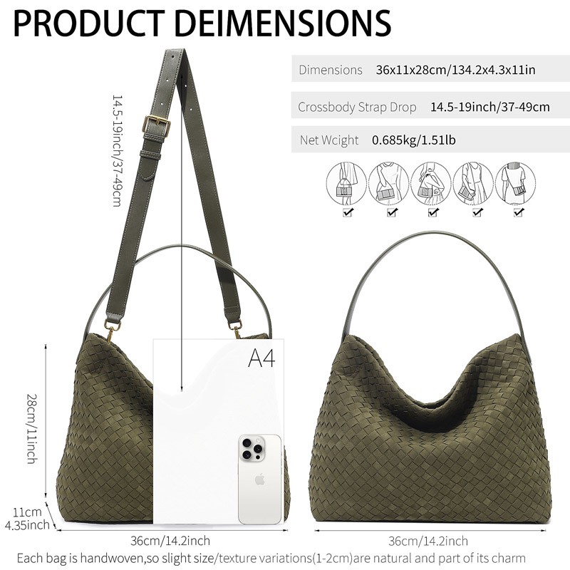 Women Woven Suede Shoulder Bag Hobo Bag Tote Elegant Handbag for Work Travel
