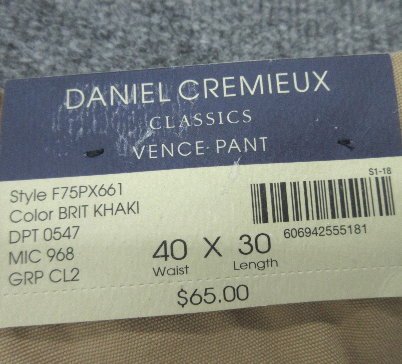 Daniel Cremieux Pants Mens 40×30 (Hem’d 40×28) Brit Khaki Vence Chino Flat Front