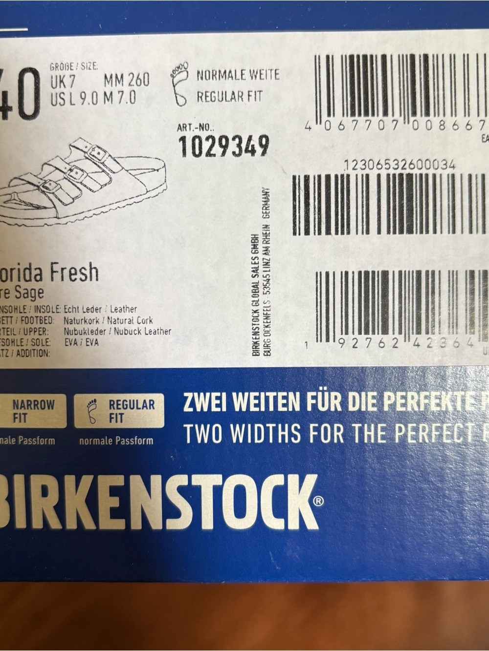 NWT Birkenstock Florida Fresh pure sage with Black Outsole Sandals Sz 40