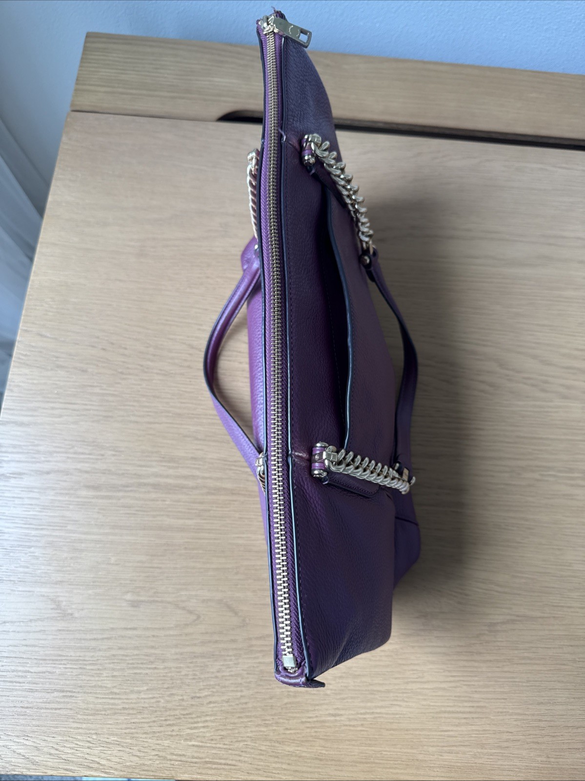 Coach Pebbled Leather Ava Chain Tote Dark Berry with Gold Hardware Style F87775