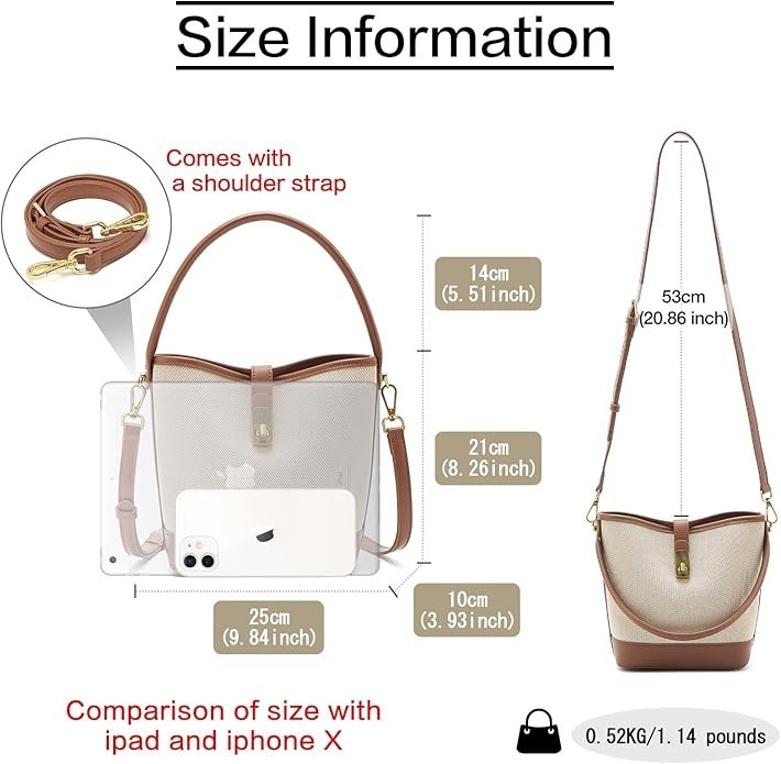FOXLOVER Coated Canvas Bucket Crossbody Bags Top-Handle Handbags Small Satchel