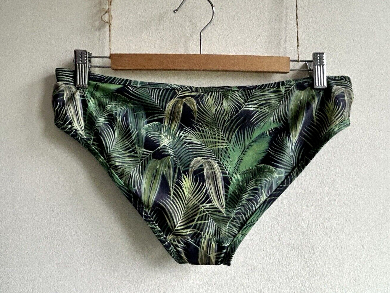 Fat Face Bikini Bottoms Size 12 Palm Print Black Green Khaki Holiday Beach