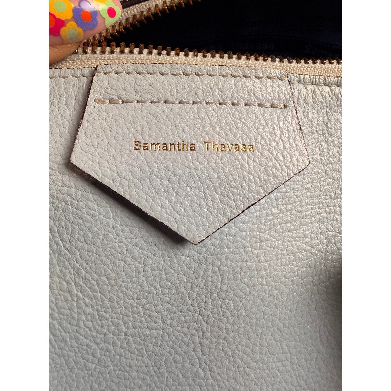 Samantha Thavasa Light Blue Pebbled Leather Satchel Bag with Gold Hardware