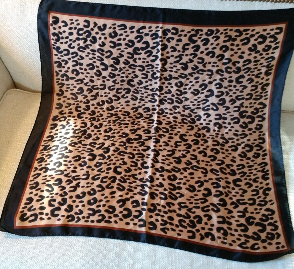 Leopard Print Black Border Scarf – 28 x 28 inches