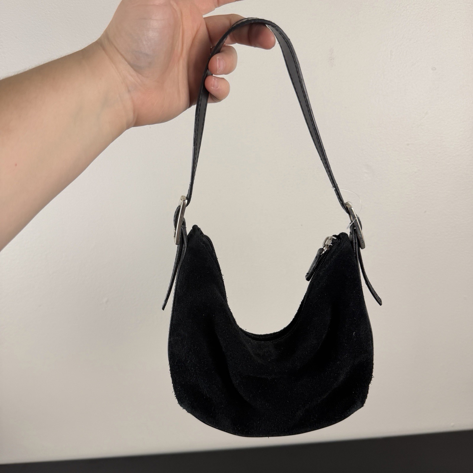 Kathy Ireland Y2K Mini Small Handbag Purse Black Leather Suede Casual Simple