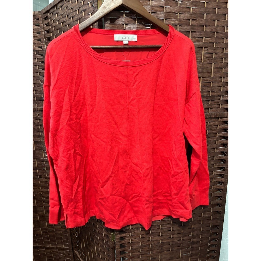 LOFT Petites Red Knit Top Blouse Lightweight Pullover Long Sleeve XLP