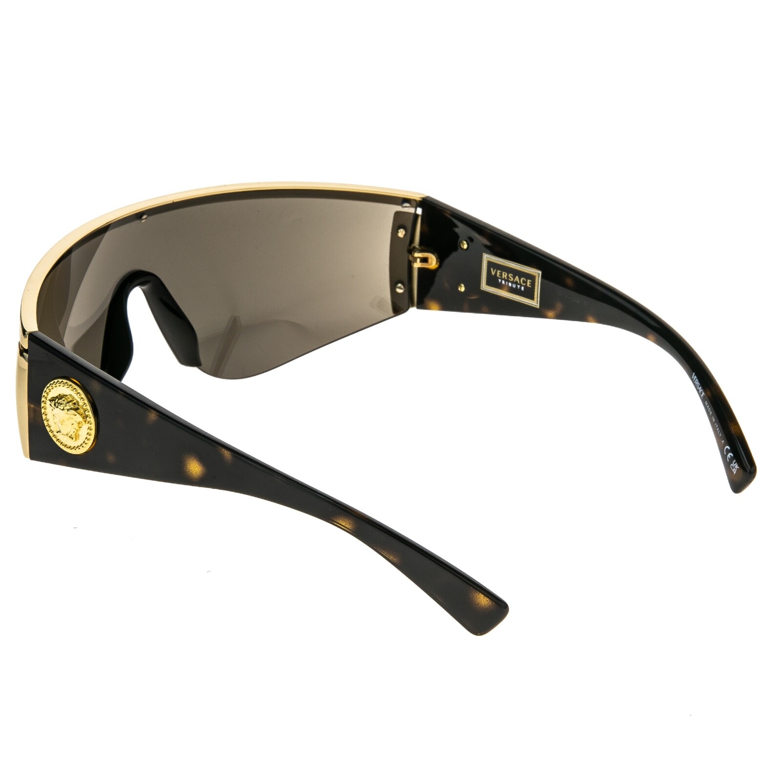 VERSACE 2197 TRIBUTE SHIELD Brown Gold Mirror VE2197 Unisex Wrap Mask Sunglasses