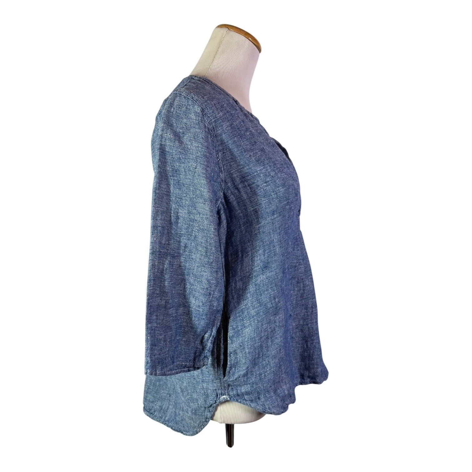 CP Shades Size XS 3/4 Sleeve Linen Top Pockets Blue