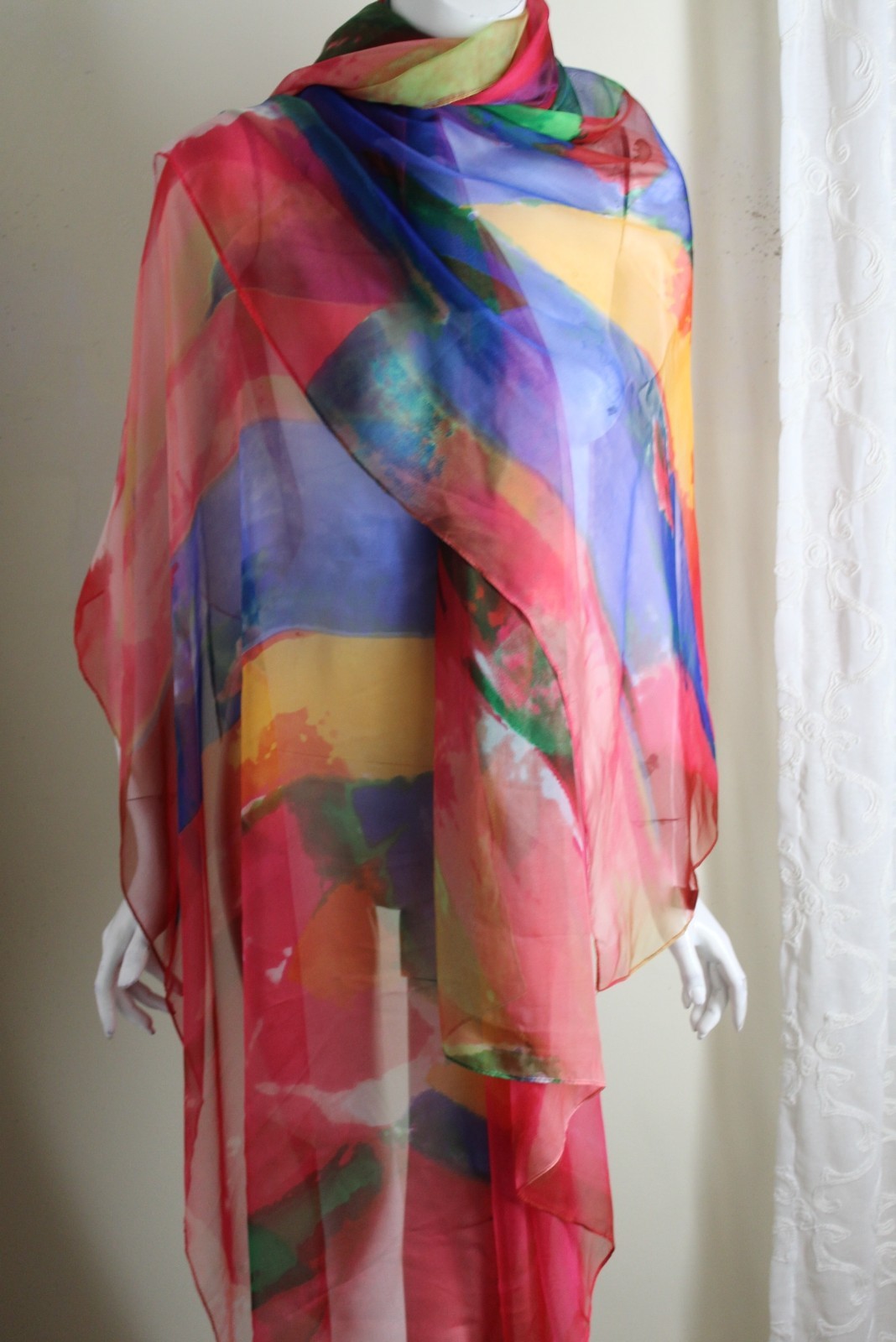 Designer Colorful HUGE Estate 78×54 Shawl Wrap Scarf Funky Fun Poly Synthetic