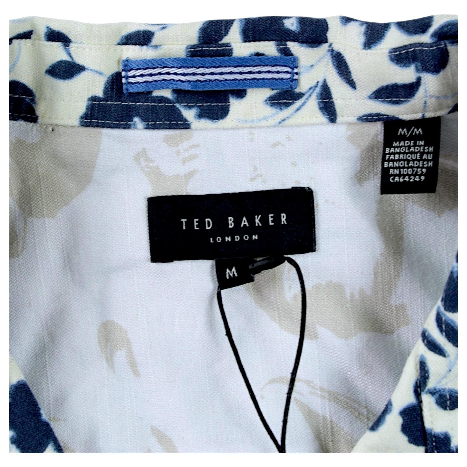 Ted Baker Camp Shirt Mens M Blue Floral Short Sleeve Button Front $150 NEW