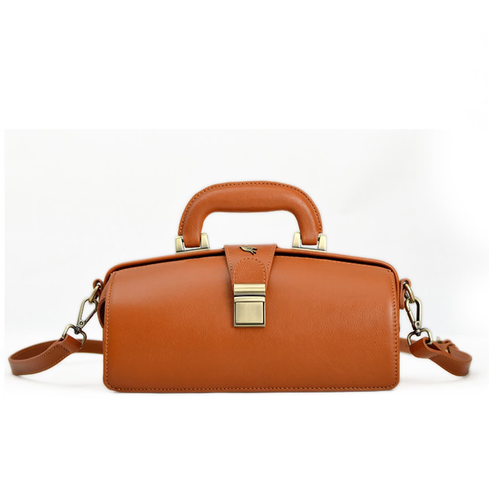 Erivis Coffee Women Leather Shoulder Bag Doctor Handbag with Pockets