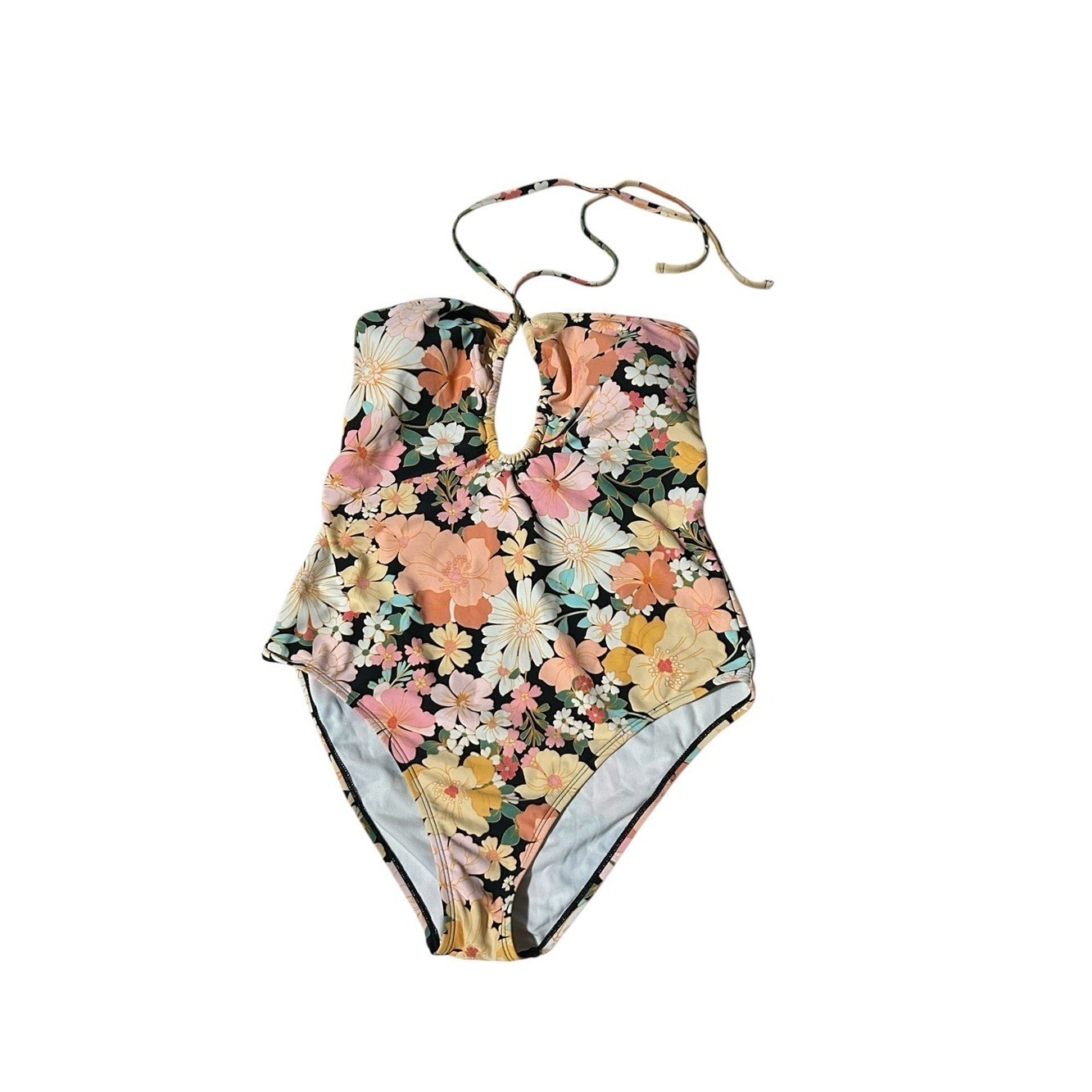 Shade & Shore One-Piece Swimsuit with Peach and Yellow Floral Blooms