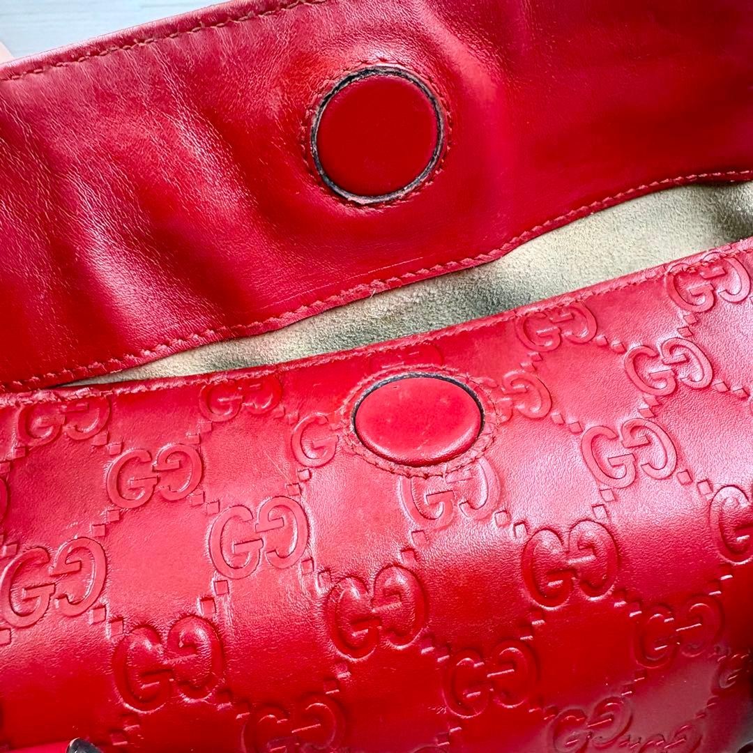 GUCCI Shoulder Bag Guccissima Red Leather Size: W11.4xH9.8 in. Strap: 43.3″
