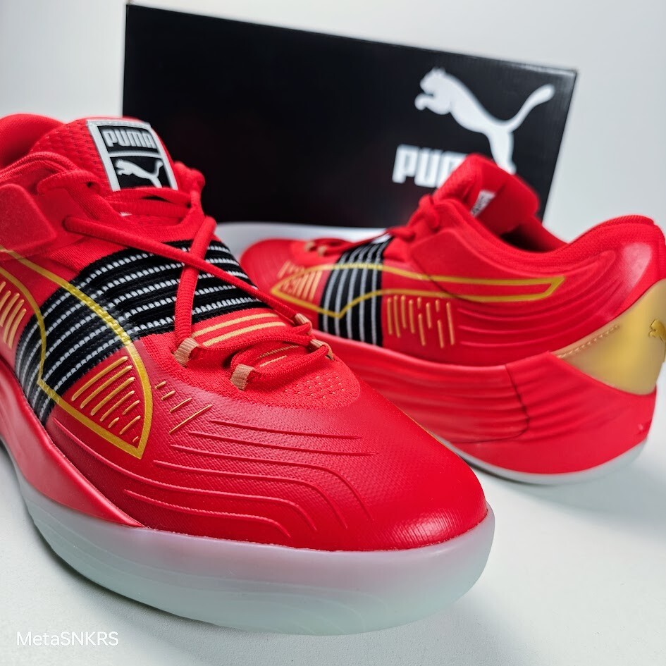 Puma US 11.5 Men’s Red Black Gold Basketball Light Fusion Nitro 195587 04 NIB