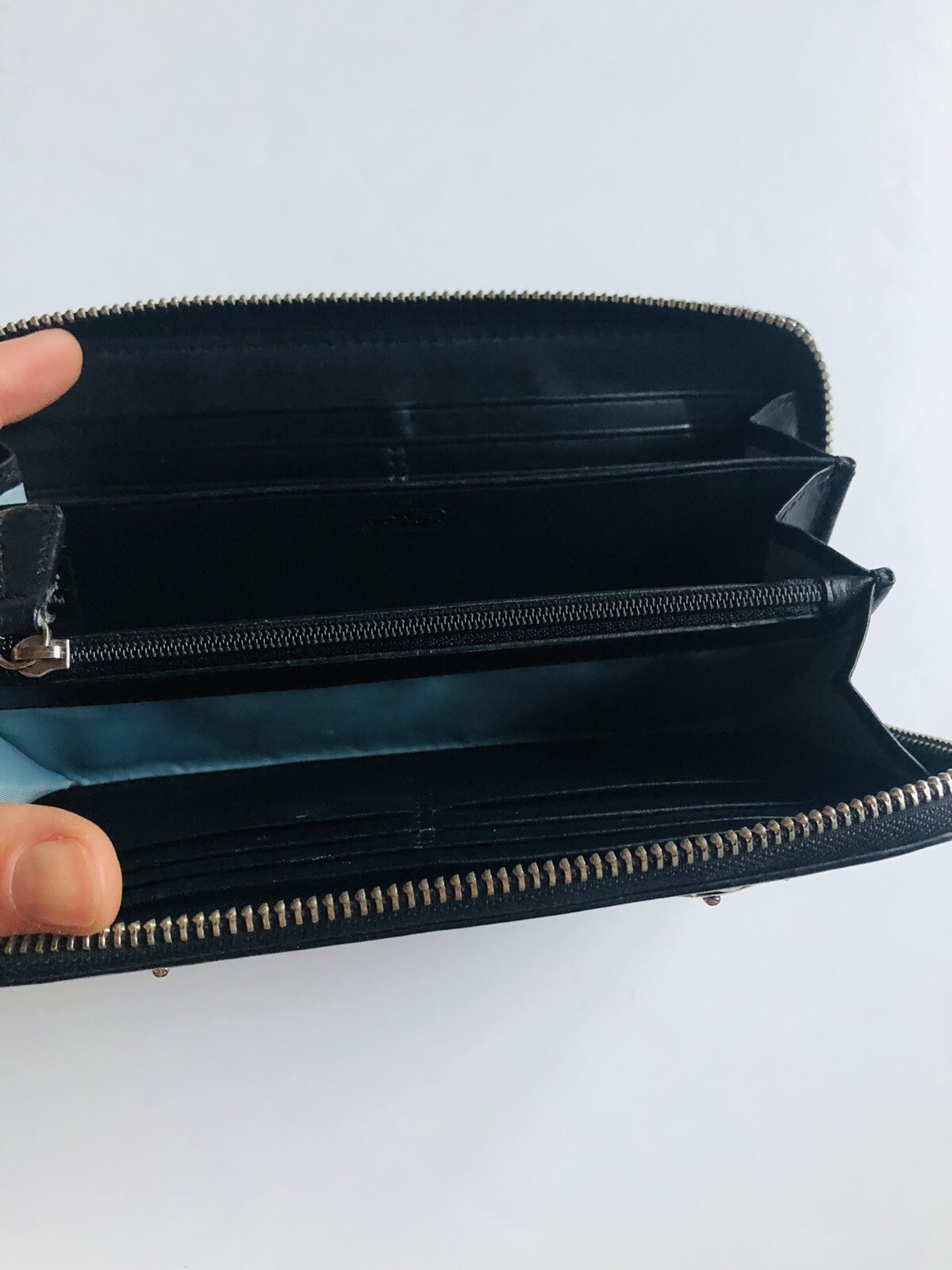 Coach Brown Signature Jacquard Buckle Belt Embellish Accordion Zip Wallet
