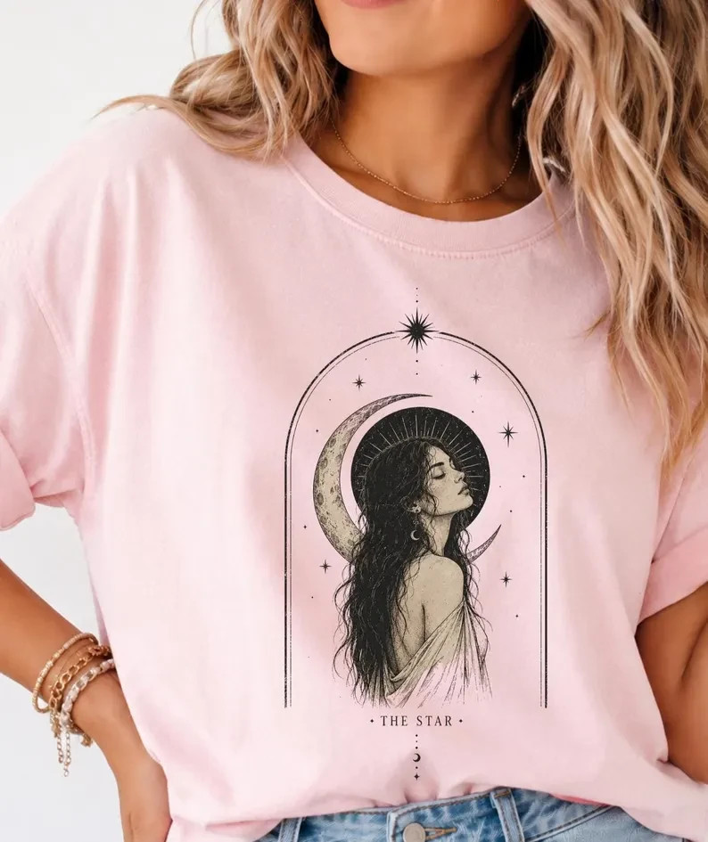 The Star Tarot Shirt Vintage Celestial Woman Tee Minimal Mystic Graphic Tshirt