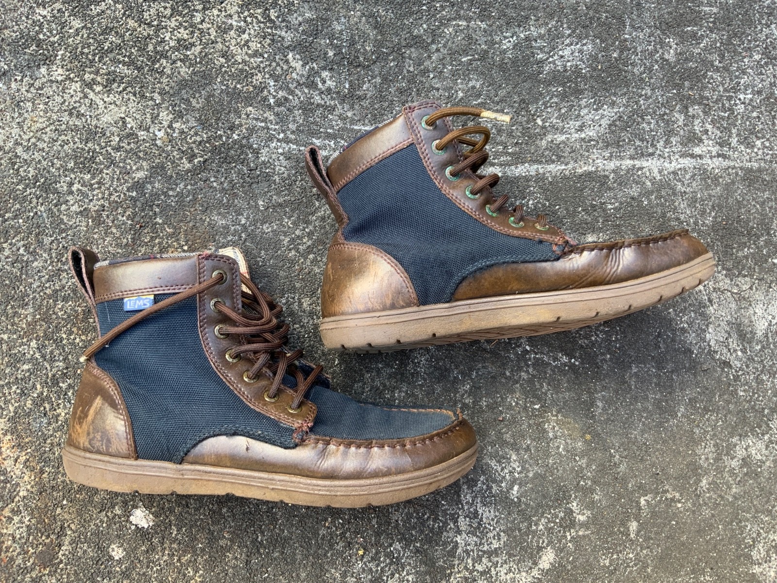 Used Lems Boulder Boot – Navy Stout Nylon/Leather -zero drop