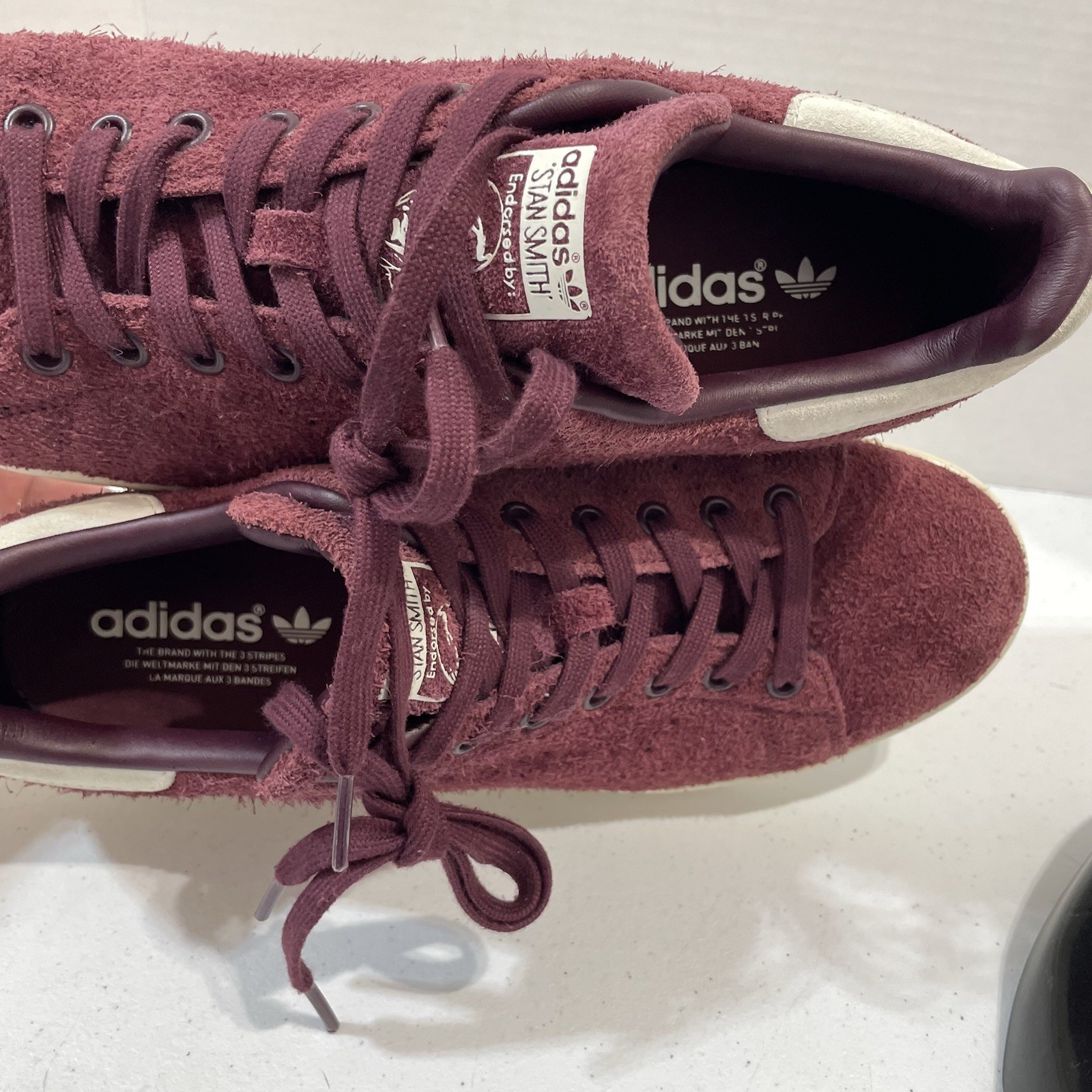 adidas Originals Mens 9.5 Stan Smith Maroon Shaggy Suede 2016 S82247 Tennis Shoe