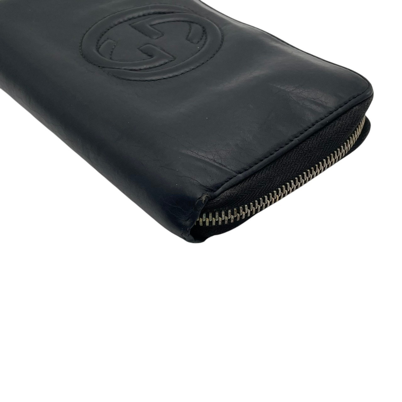 Authentic GUCCI Soho Interlocking G Leather Zip Around Long Wallet Black