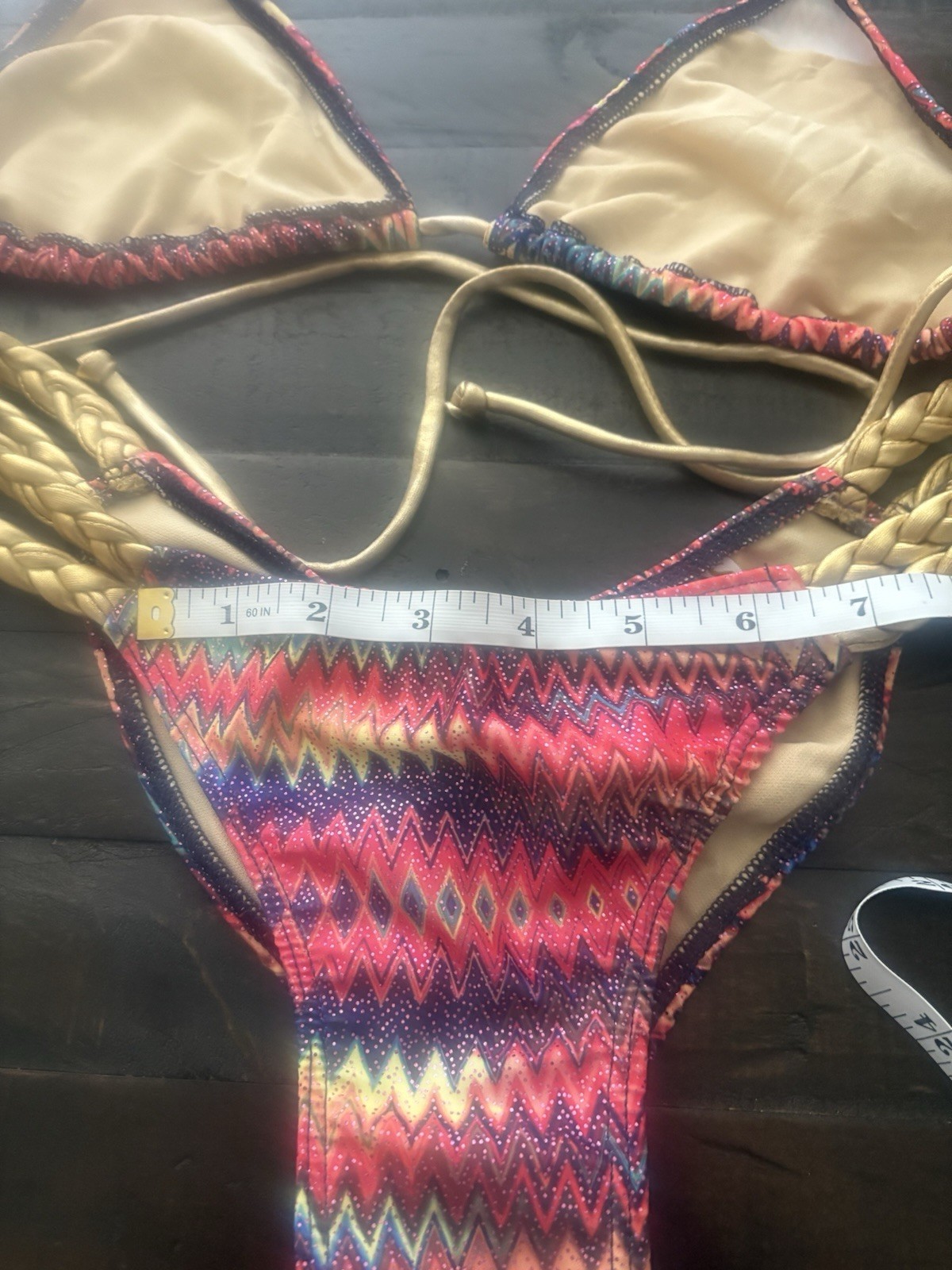 Ravish Sands Swimwear Bikini Set Medium Tribal Aztec Print Gold Braided Sides
