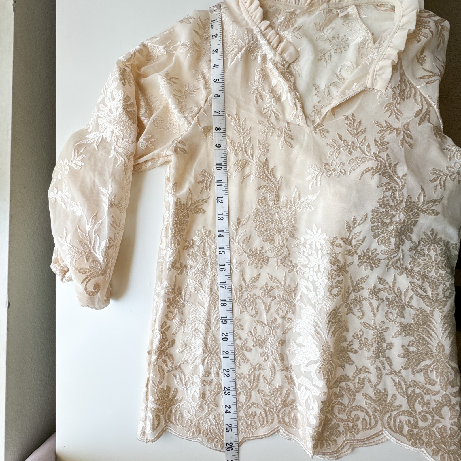Soft Surroundings Ivory Embroidered Sheer Tunic Blouse XS Romantic