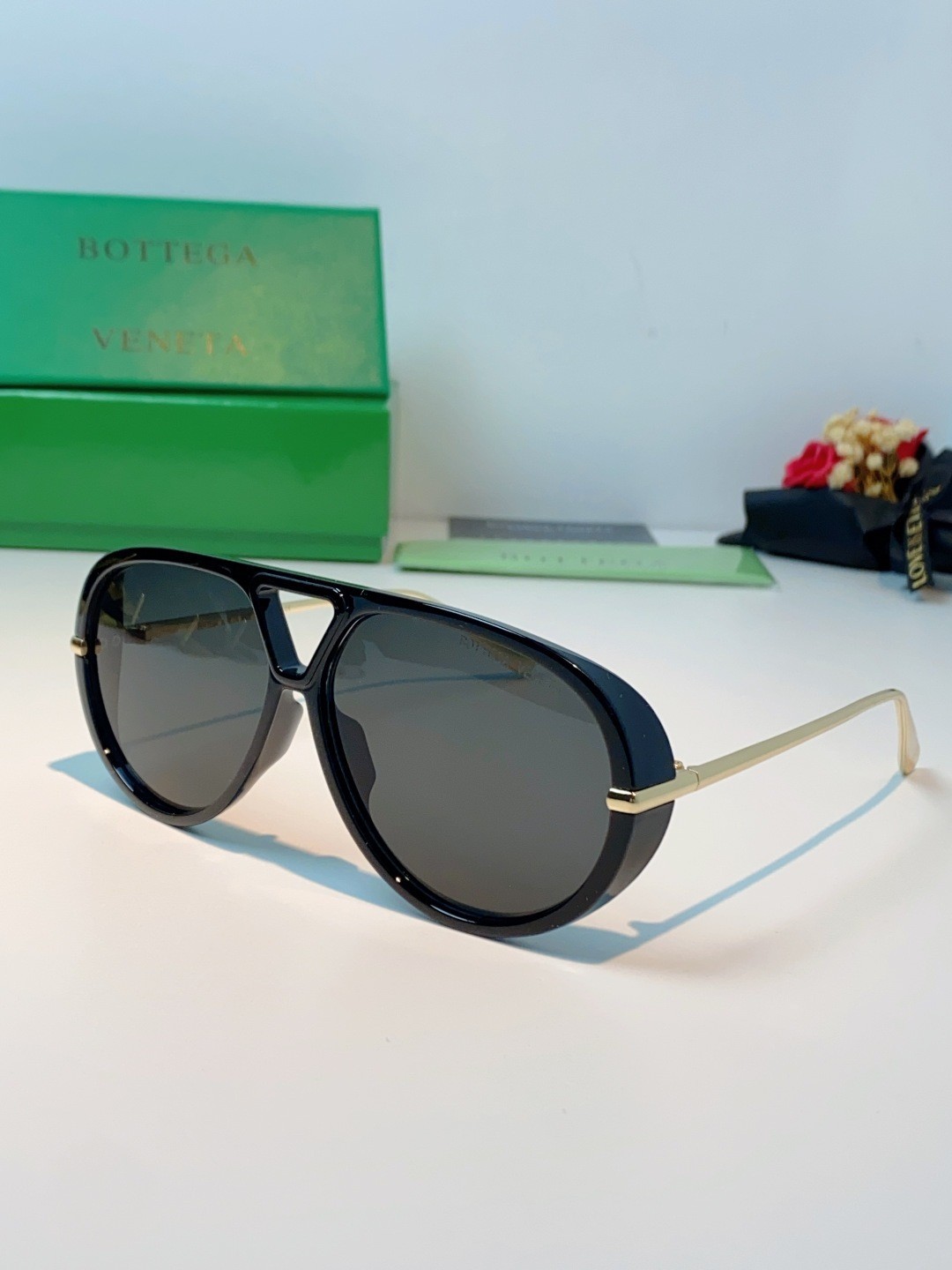 Bottega Veneta BV1324S Double-Bridge Aviator Series – Size 60□16-140