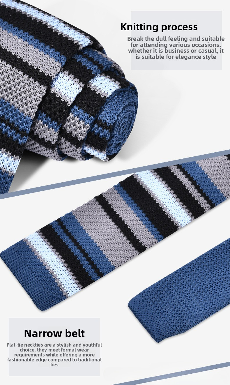 Knitted Tie Men’s Casual Stripe Necktie Party Groom Gentleman Modern Woven Gift