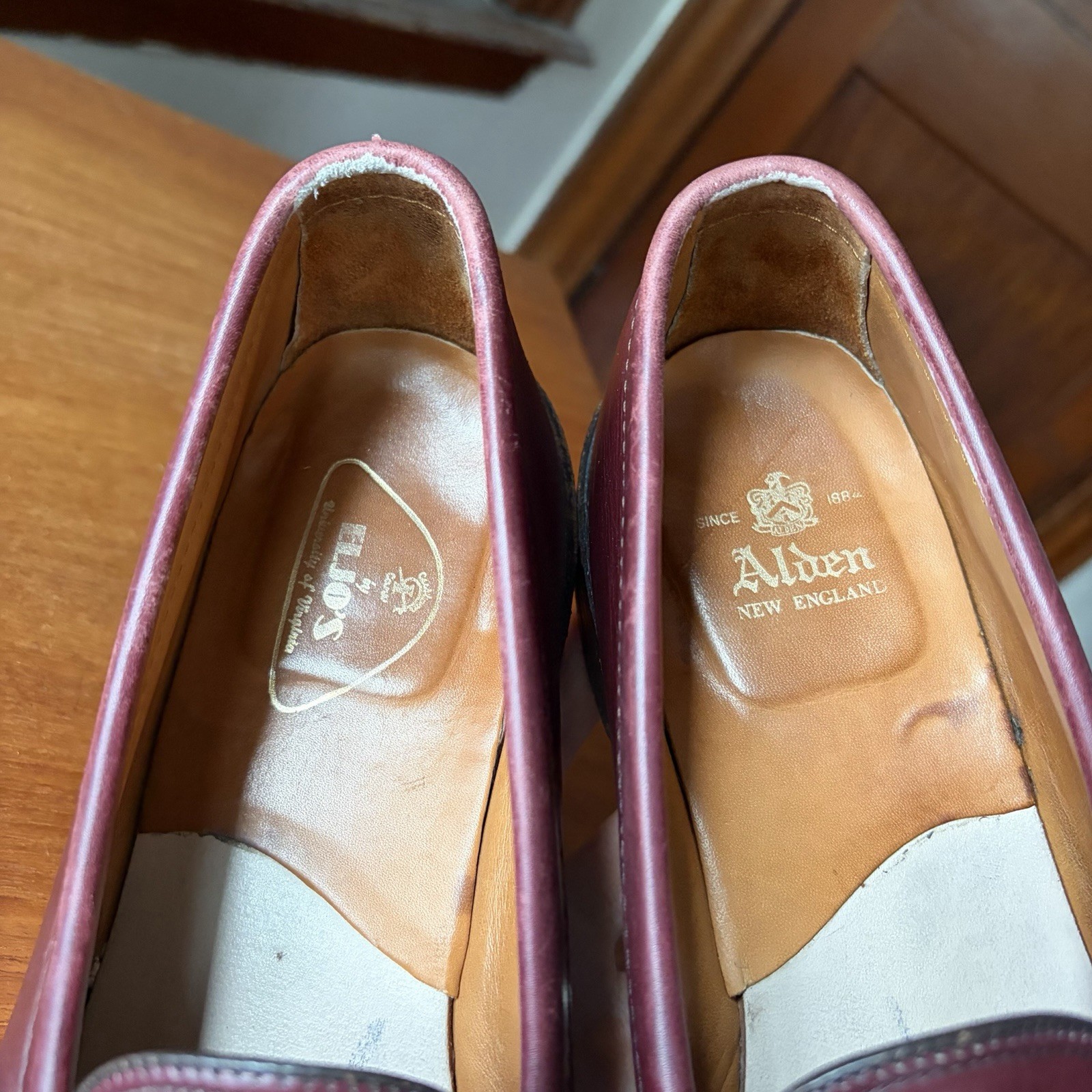 ALDEN 10.5D BURGUNDY CALF HANDSEWN LHS PENNY LOAFERS SHOES 984 10.5 D