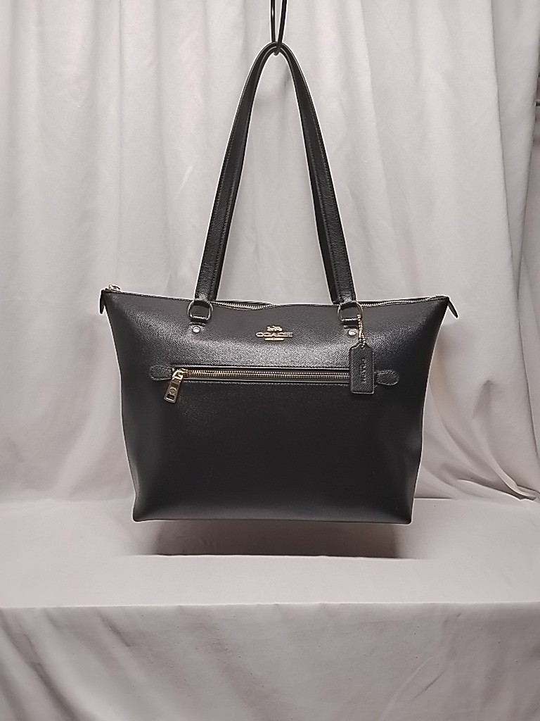 COACH Gallery Tote Shoulder Bag Black Crossgrain Leather w/ Gold Hardware F79608