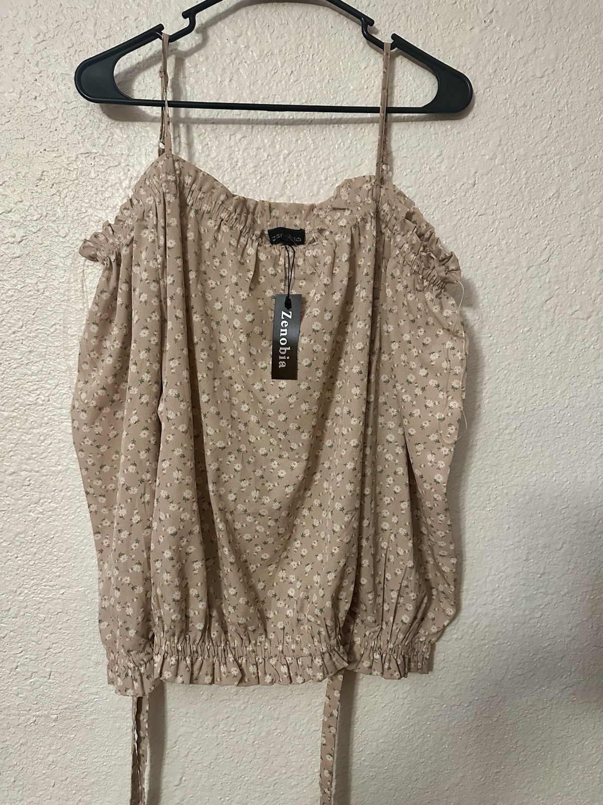 Zenobia Off-Shoulder Long Sleeve Floral Chiffon Ruffle Tie Blouse 2XL